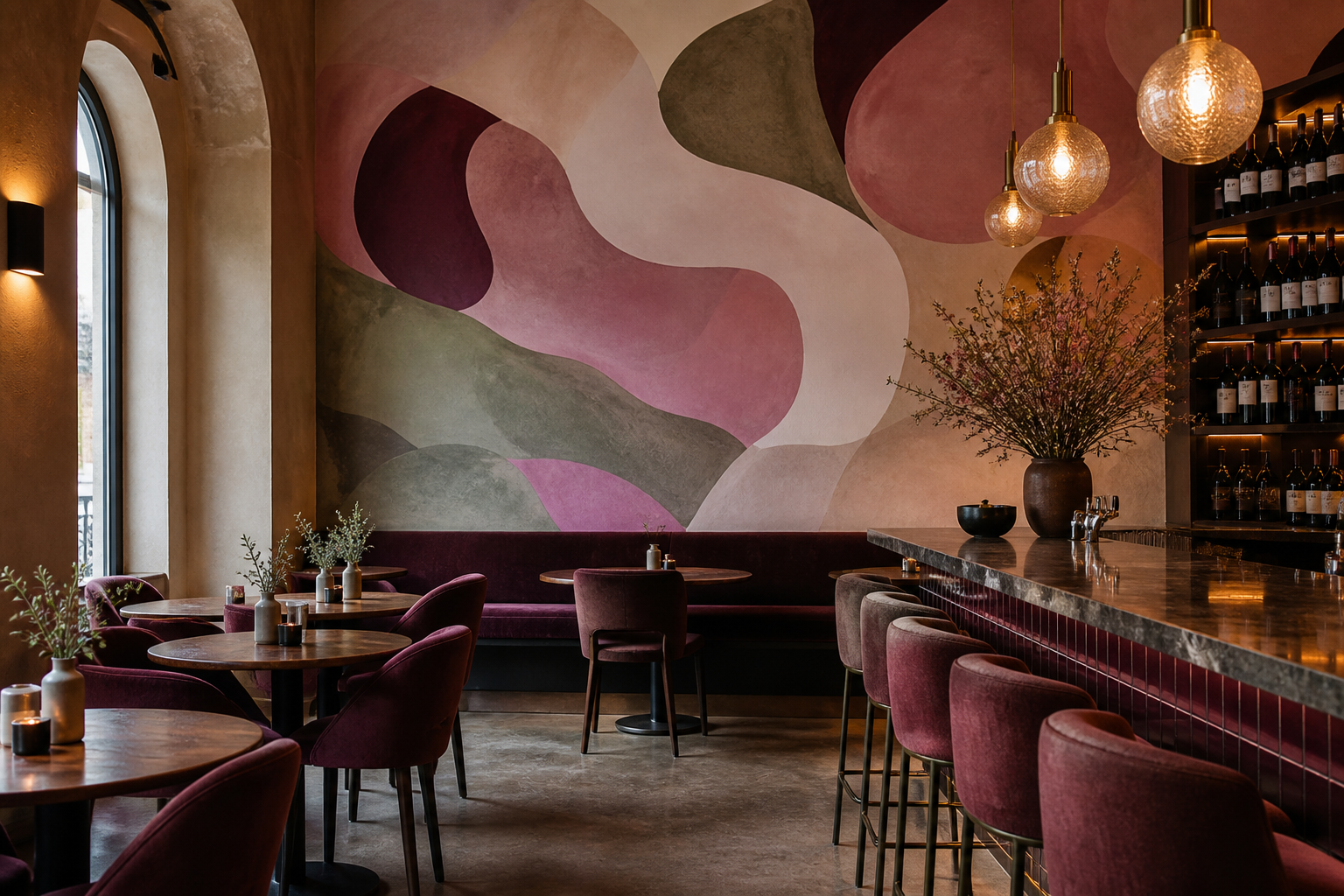 Fresque organique dans un bar bordelais